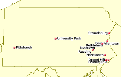 [Map of Pennsylvania Juggling Clubs]